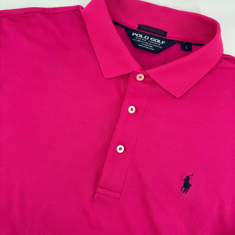 Vintage Polo Golf Ralph Lauren Mens L Pink Performance Ko Olina‎ Logo Arm/Back